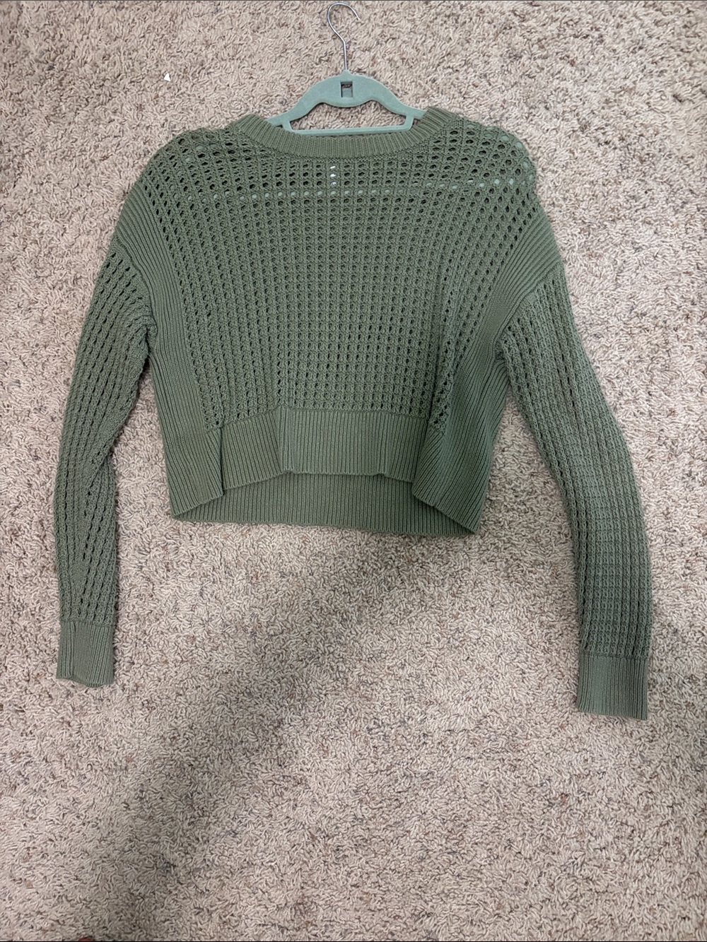 Old Navy Olive Green Open-Knit Cropped Crewneck Sweater